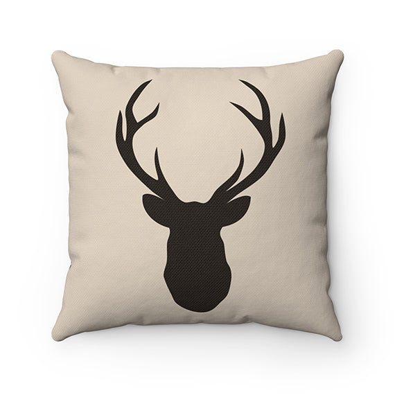 Tan & Brown Buck Deer Head Antlers Decorative Pillow for Cabin or Nursery - PIL73