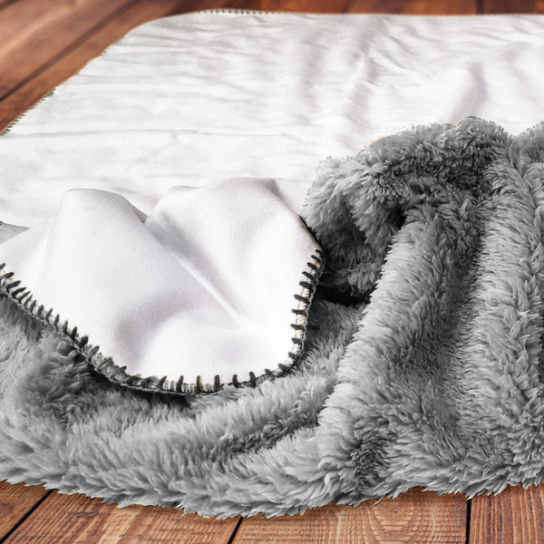 Gray Plaid Antler Sherpa Fleece Blanket - Personalized Nursery Blanket - SFB36