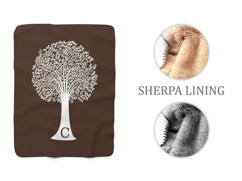 Brown Monogram Family Tree Sherpa Fleece Blanket, Personalized Outdoor Throw Blanket - SFB10