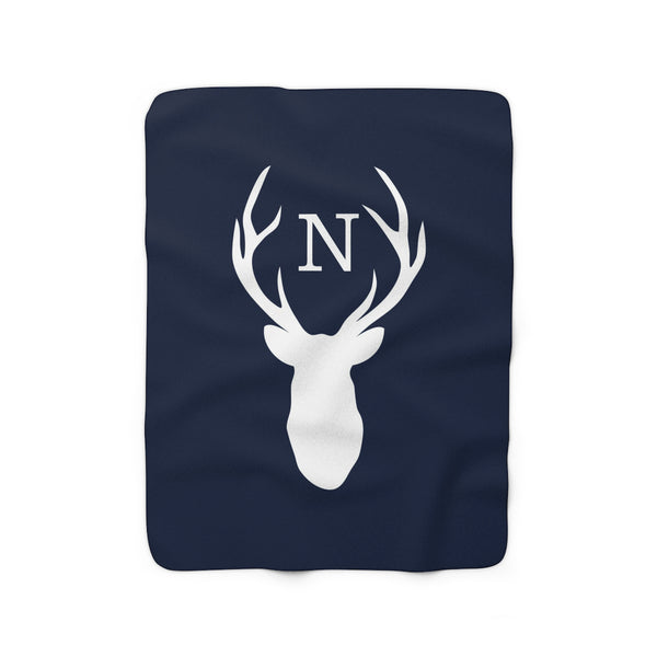 Blue Deer Head Antler Sherpa Fleece Blanket - Personalized Nursery Blanket - SFB11