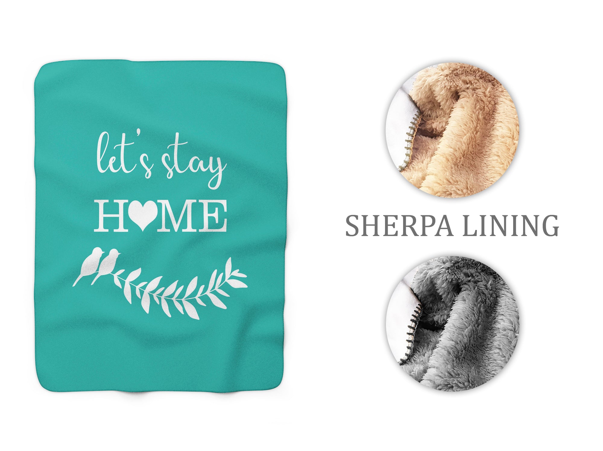 Let's Stay Home Teal Throw Blanket, Outdoor Sherpa Fleece Blanket, Love Birds Camping Blanket, Teal Bedding, Turquoise Blanket - SFB15