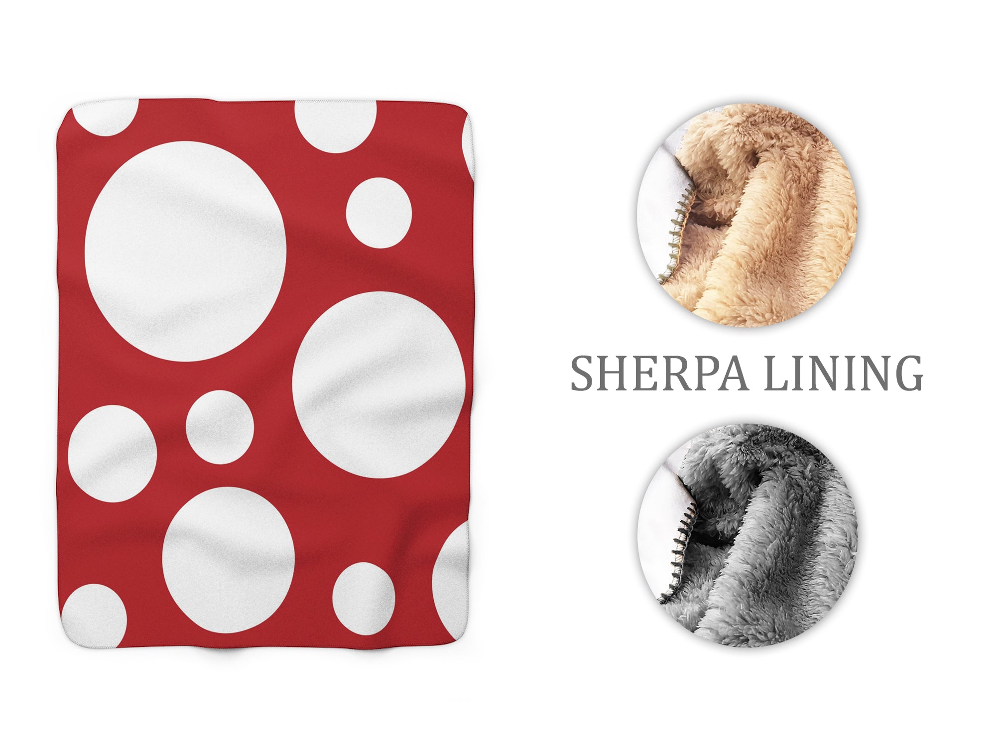 Red and White Polka Dots Sherpa Fleece Blanket, Outdoor Throw Blanket - SFB18