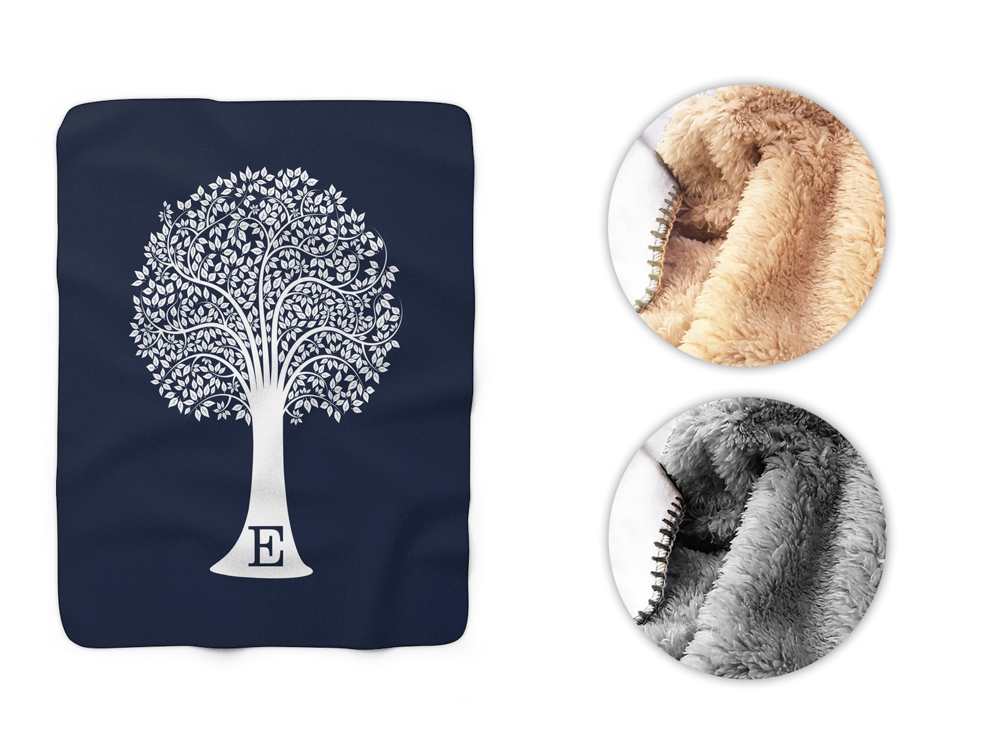 Blue Monogram Family Tree Sherpa Fleece Blanket, Personalized Outdoor Throw Blanket - SFB1