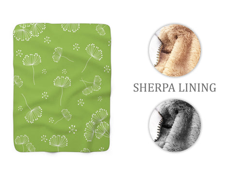 Apple Green Dandelion Sherpa Fleece Blanket - SFB23