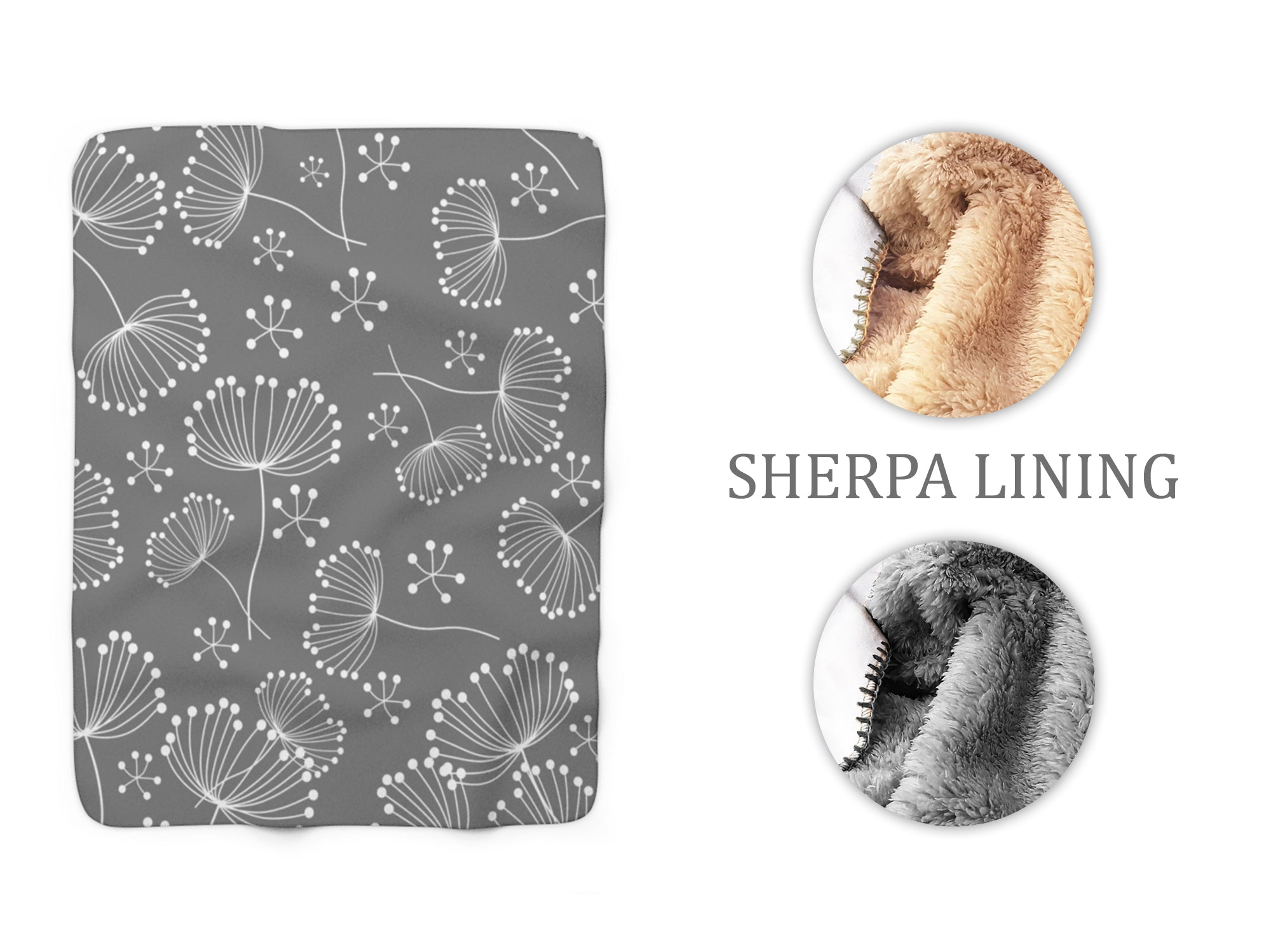 Gray Dandelion Sherpa Fleece Blanket - SFB25