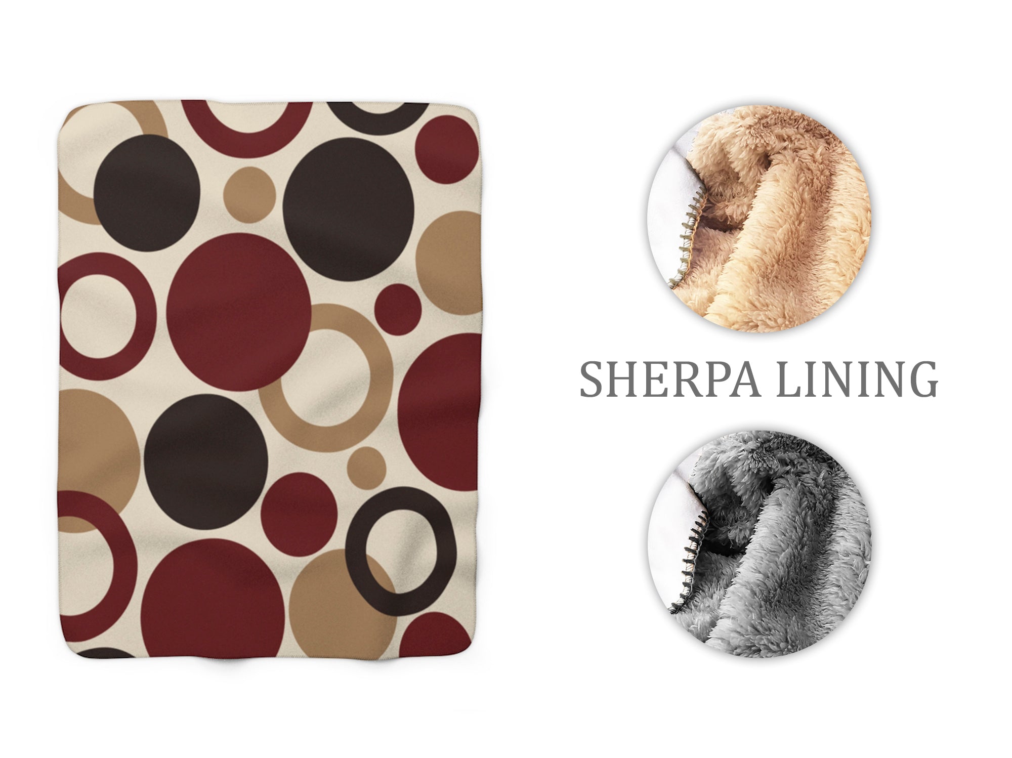 Sherpa Fleece Blanket - Dark Red, Brown and Tan Geometric Dots - SFB29