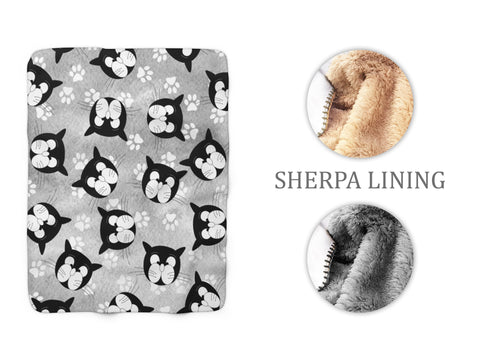 Gray Funny Cat Sherpa Fleece Blanket - SFB31