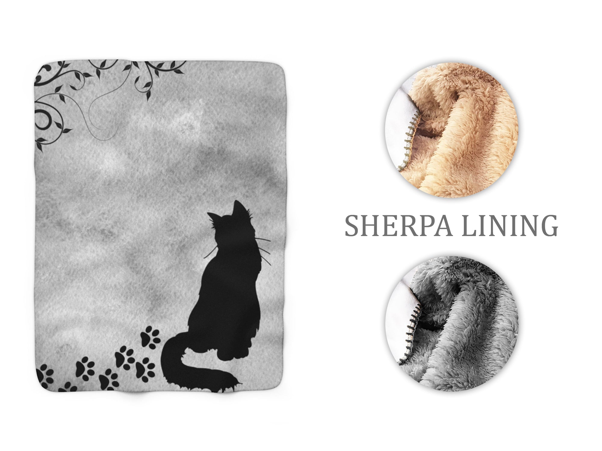 Gray and Black Cat Sherpa Fleece Blanket - SFB32