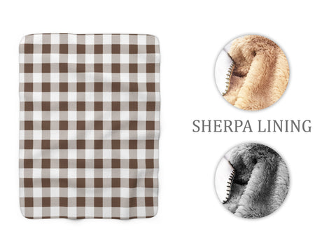 Farmhouse Blanket - Brown Plaid Sherpa Fleece Blanket - SFB37
