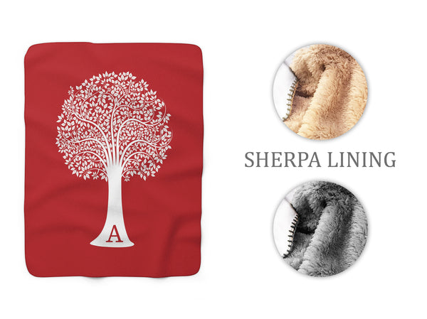 Personalized Throw Blanket, Sherpa Fleece Blanket, Red Family Tree Soft Blanket, Monogram Blanket, Wedding Gift, Anniversary Gift - SFB8