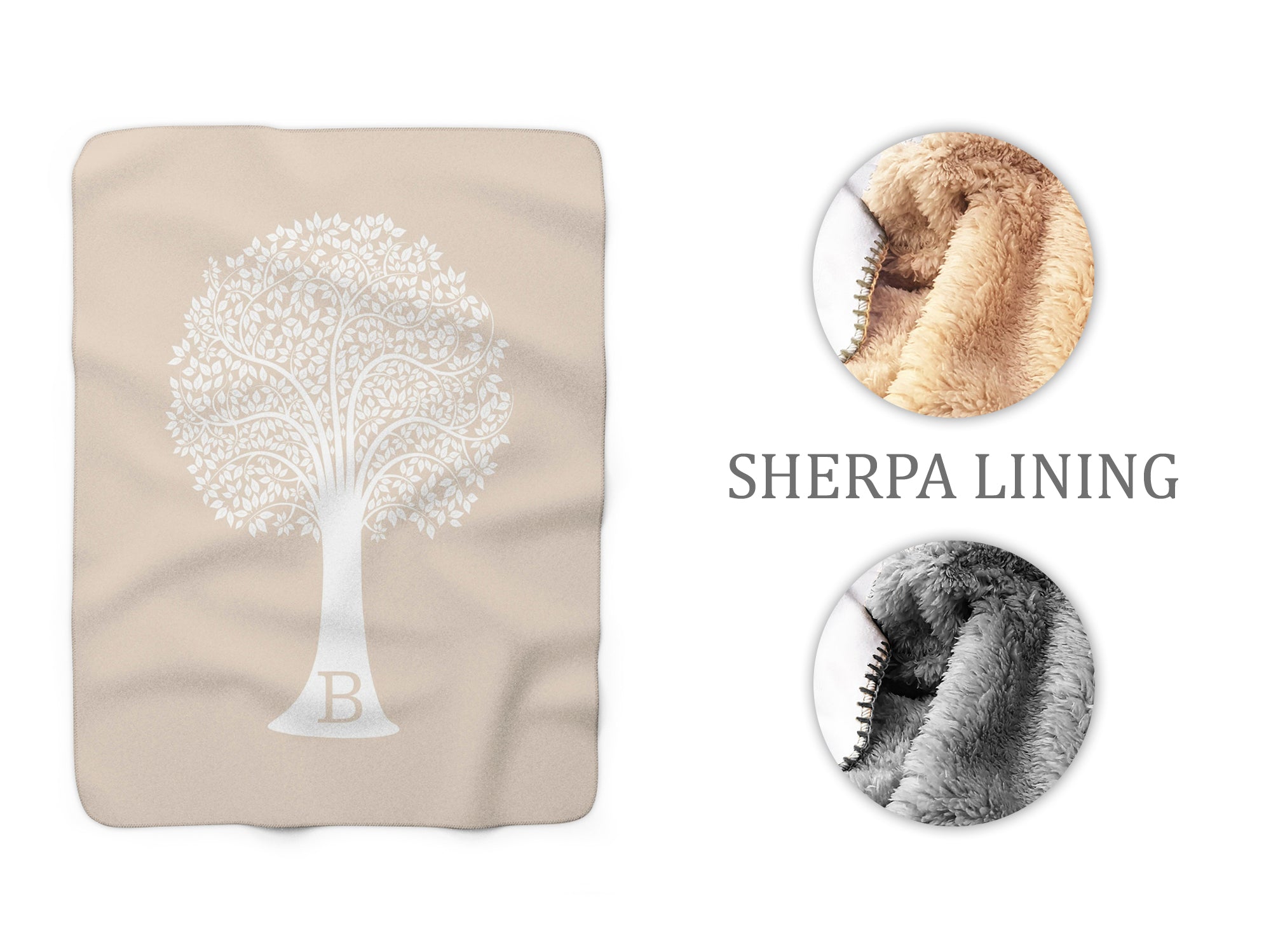 Tan Sherpa Fleece Blanket, Personalized Throw Blanket, Family Tree Soft Blanket, Monogram Blanket, Wedding Gift, Anniversary Gift - SFB9