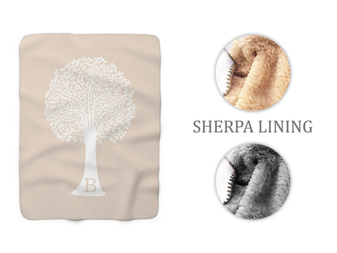 Tan Sherpa Fleece Blanket, Personalized Throw Blanket, Family Tree Soft Blanket, Monogram Blanket, Wedding Gift, Anniversary Gift - SFB9