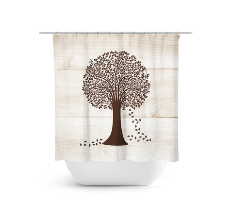 Farmhouse Brown Tree Fabric Shower Curtain - SHOWER5