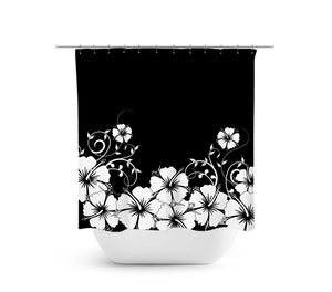 Black and White Hibiscus Vine Shower Curtain - SHOWER106