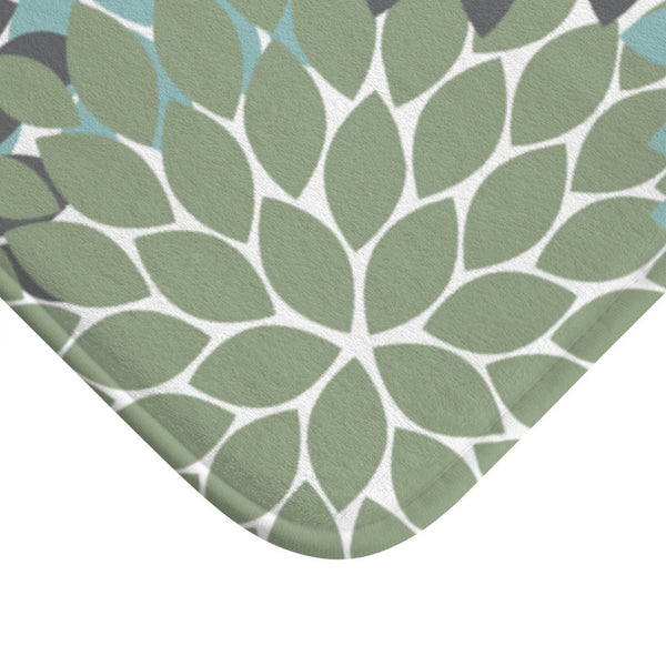Sage Green Gray and Blue Floral Memory Foam Mat - MAT139