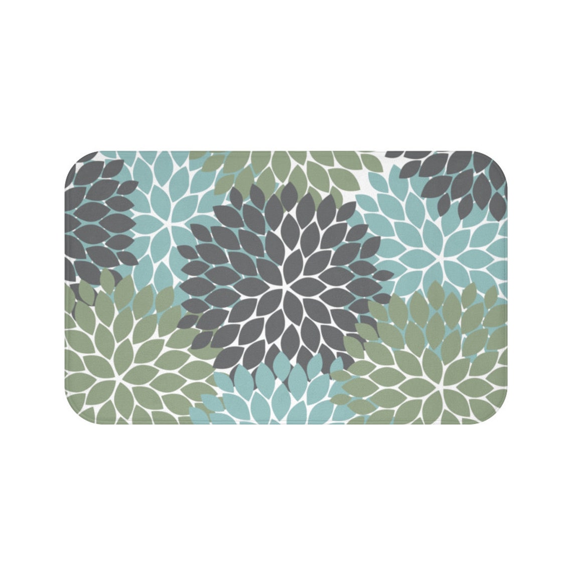 Sage Green Gray and Blue Floral Memory Foam Mat - MAT139