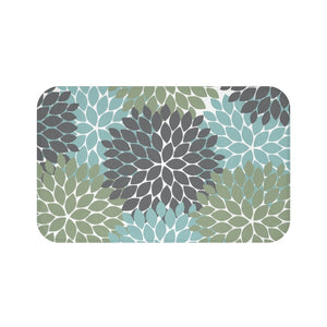 Sage Green Gray and Blue Floral Memory Foam Mat - MAT139