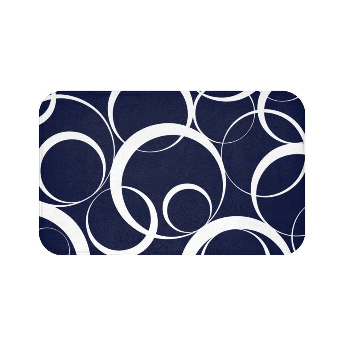 Navy Blue Geometric Rings Memory Foam Mat - MAT141