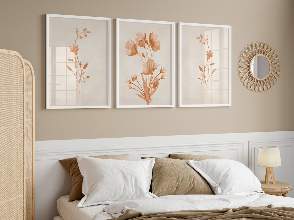 Orange Watercolor Floral Wall Art Print Set - HOME1101