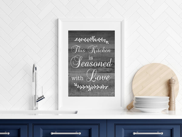 This Kitchen is Seasoned with Love, Gray Farmhouse Kitchen Decor, Rustic Kitchen CANVAS, Kitchen Quote Artwork, Fork Spoon Knife - HOME452