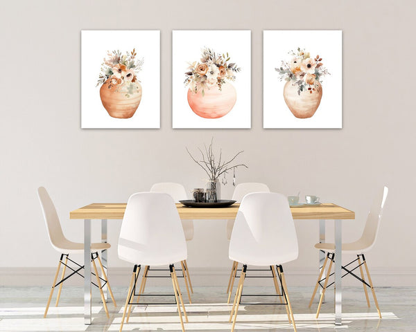 Peach Color Watercolor Floral Wall Art Print Set - HOME1104