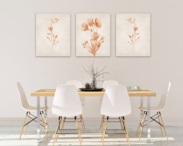 Orange Watercolor Floral Wall Art Print Set - HOME1101