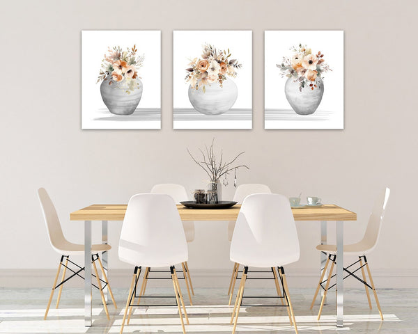 Peach and Gray Floral Wall Art Print Set - HOME1113