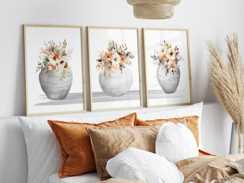 Peach and Gray Floral Wall Art Print Set - HOME1113