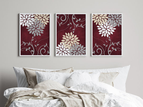Burgundy Floral Wall Art Print Set - HOME845