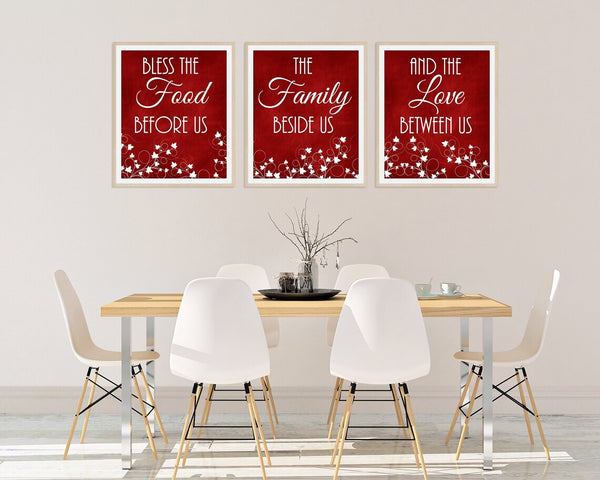 Red Kitchen CANVAS or PRINTS, Bless The Food Signs, Kitchen Quote Art, Ivy Kitchen Decor, Dining Room Pictures, New Home Gift - HOME328