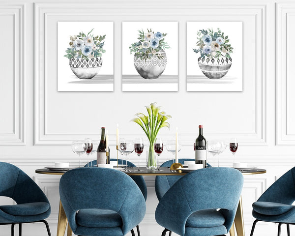 Blue and Gray Floral Wall Art Print Set - HOME1112