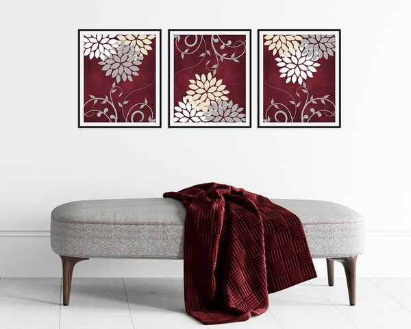 Burgundy Floral Wall Art Print Set - HOME845