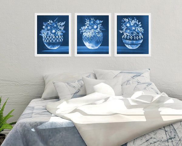 Blue Floral Wall Art Print Set - HOME1118