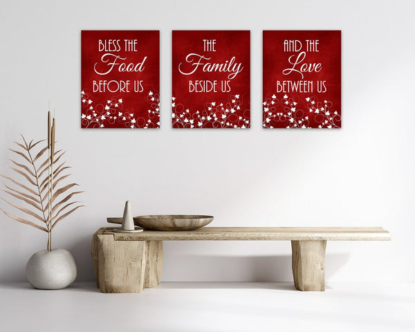 Red Kitchen CANVAS or PRINTS, Bless The Food Signs, Kitchen Quote Art, Ivy Kitchen Decor, Dining Room Pictures, New Home Gift - HOME328