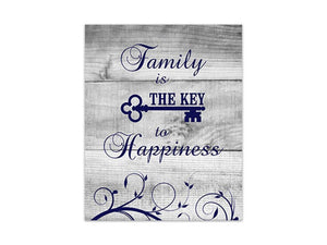 Rustic Home Decor Wall Art, Family is The Key to Happiness, Housewarming Gift, Family Print, CANVAS or PRINTS, Navy Family Sign - HOME242