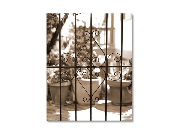 Sepia Photography, Fine Art Print Iron Gate Picture, Wrought Iron Fence Photo, Rustic Home Decor CANVAS, Cottage Decor Wall Art - LIFE4
