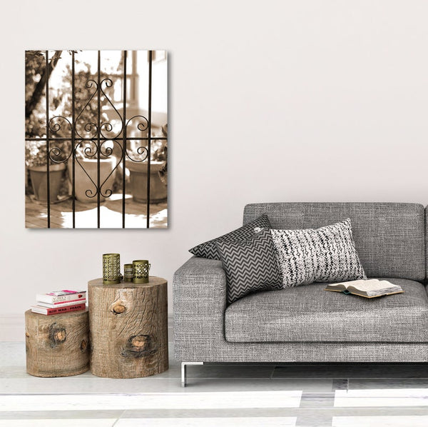 Sepia Photography, Fine Art Print Iron Gate Picture, Wrought Iron Fence Photo, Rustic Home Decor CANVAS, Cottage Decor Wall Art - LIFE4
