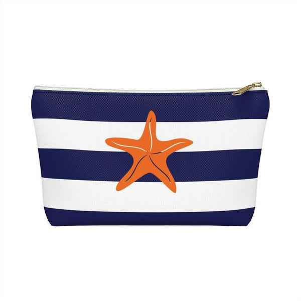 Makeup or Toiletry Bag - Orange Starfish on Blue Stripes - PH3