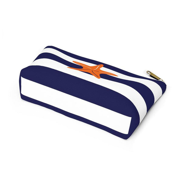 Makeup or Toiletry Bag - Orange Starfish on Blue Stripes - PH3