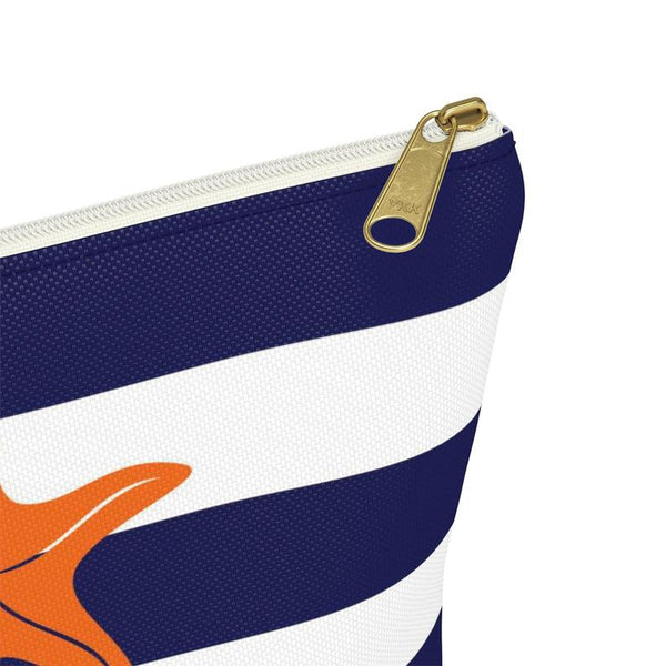 Makeup or Toiletry Bag - Orange Starfish on Blue Stripes - PH3