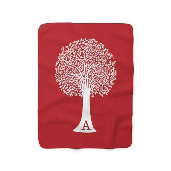 Personalized Throw Blanket, Sherpa Fleece Blanket, Red Family Tree Soft Blanket, Monogram Blanket, Wedding Gift, Anniversary Gift - SFB8