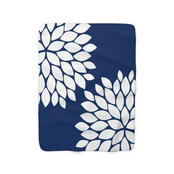 Floral Throw Blanket, Sherpa Fleece Blanket, Wedding Gift, Anniversary Gift, Blue Fleece Blanket, Blue and White Floral Bedding - SFB2