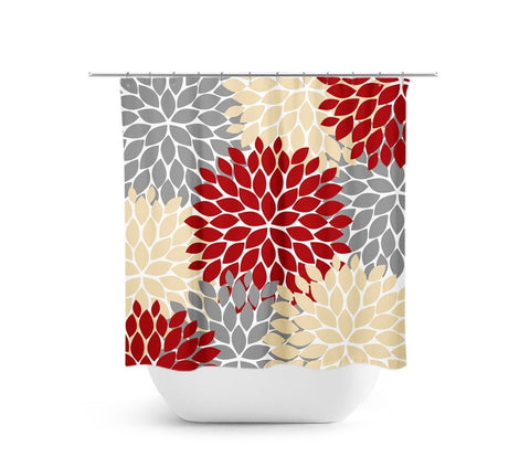 Red, Tan and Gray Flower Burst Shower Curtain - SHOWER98
