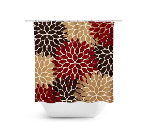 Red and Brown Flower Burst Shower Curtain - SHOWER99