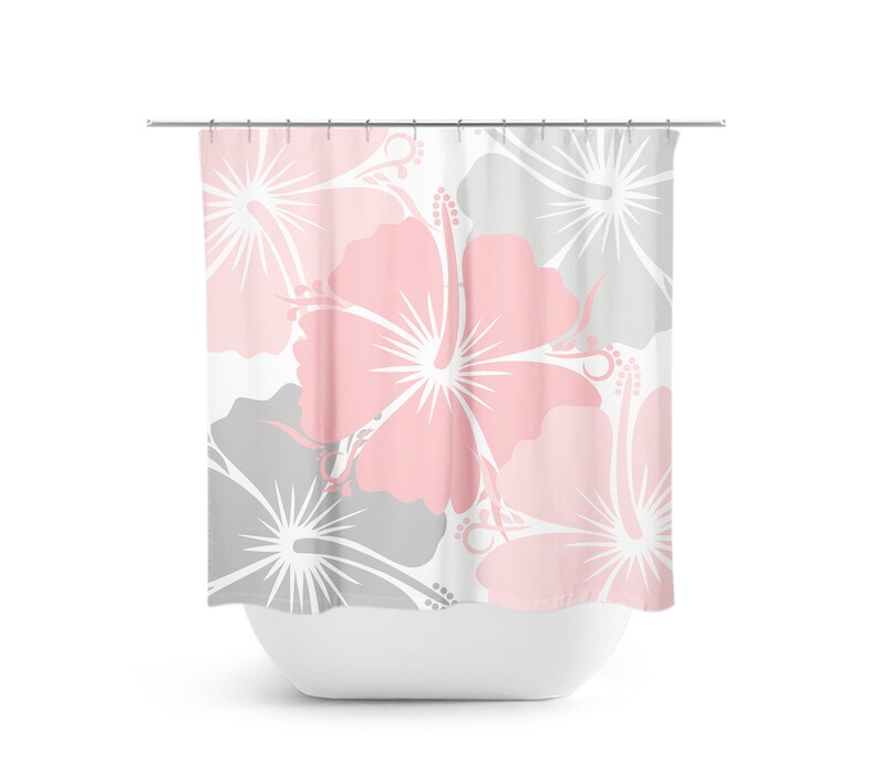 Pink and Gray Hibiscus Shower Curtain - SHOWER90