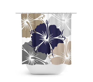 Blue, Gray and Tan Hibiscus Shower Curtain - SHOWER92
