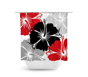 Red, Black and Gray Hibiscus Shower Curtain - SHOWER93