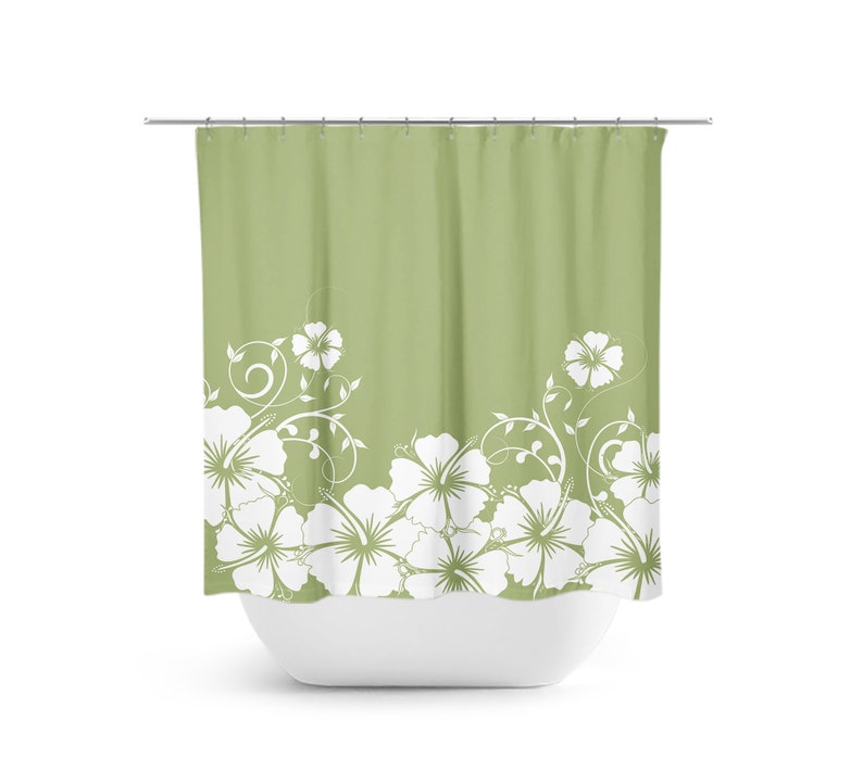 Sage Green and White Hibiscus Vine Shower Curtain - SHOWER103