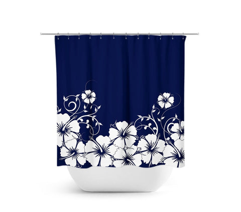 Blue and White Hibiscus Vine Shower Curtain - SHOWER102