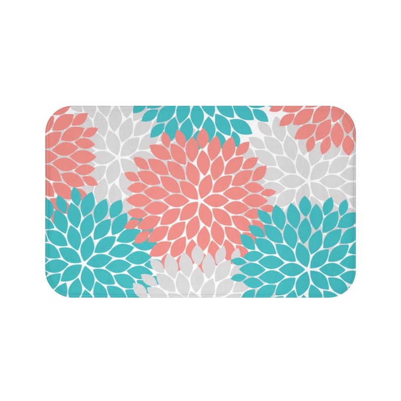 Coral Teal Gray Flower Burst Memory Foam Mat - MAT2
